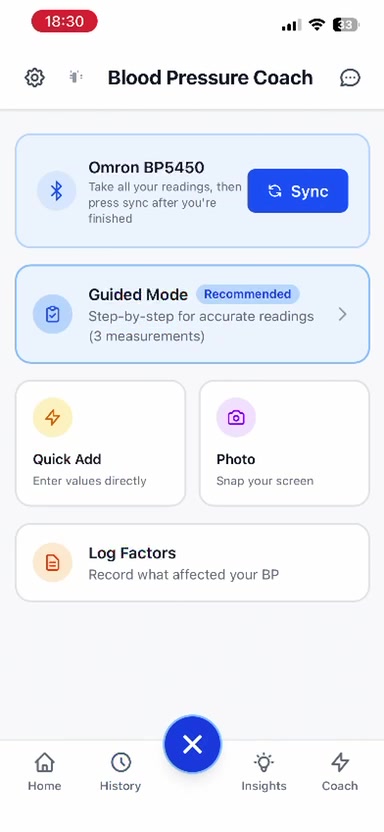 Multiple ways to log: Bluetooth, photo, guided mode, manual